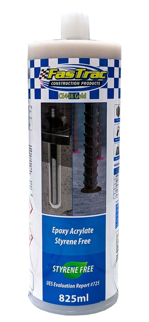 FasTrac CE408 Gold Anchoring Adhesive container front a FasTrac CE408 Gold Anchoring Adhesive container front a